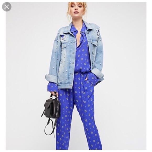 NWT Free People Shirt Up Pant - Blue Combo - Small - Picture 11 of 11